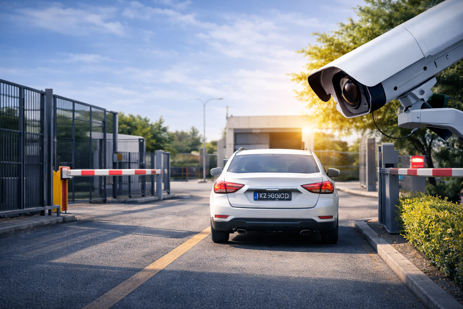 Acceso vehicular con cámara y barrera